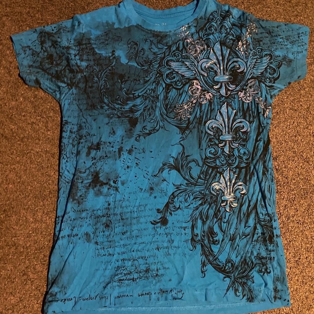 SOLD archaic/xtreme couture/ affliction shortsleeve shirt in blue
